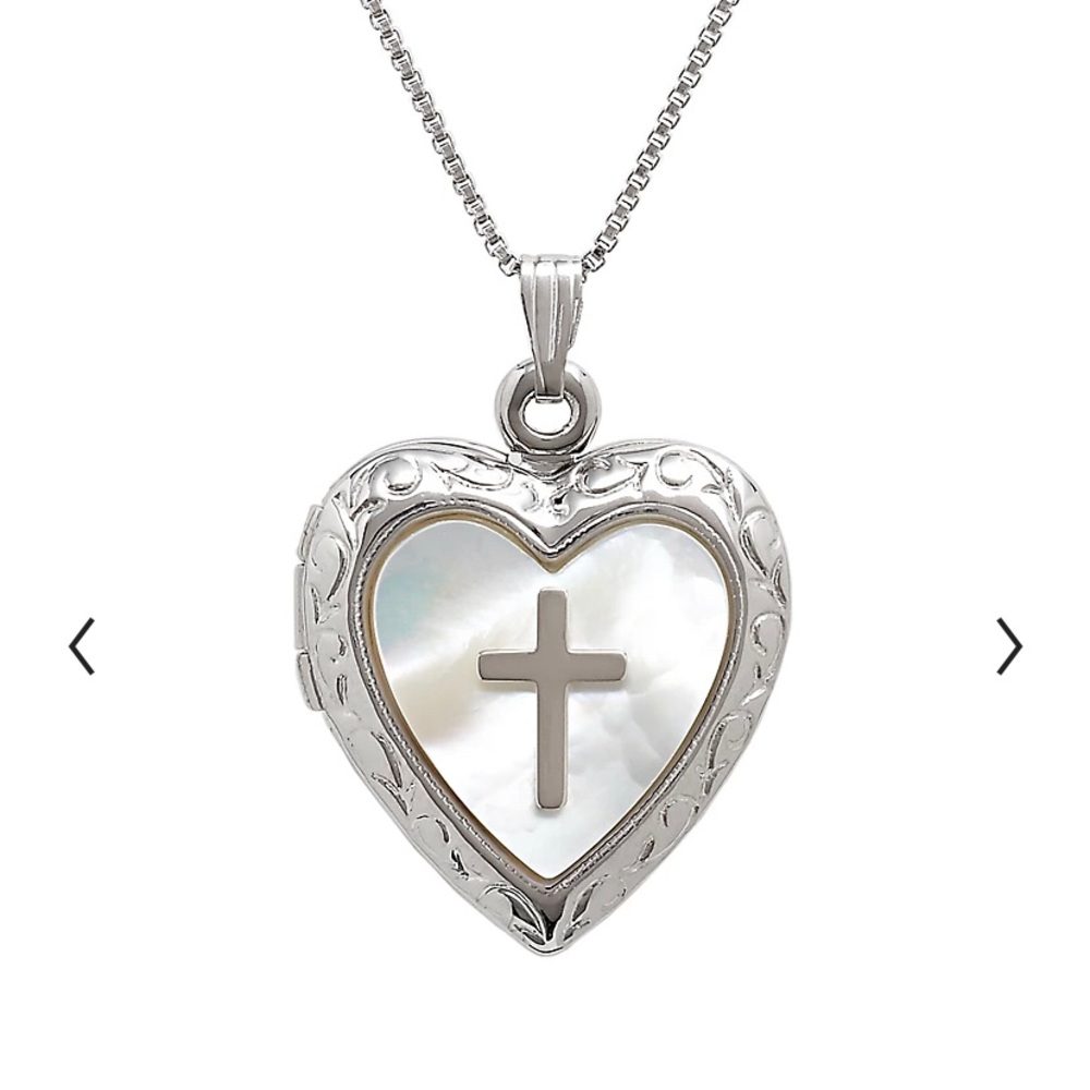 Sterling Silver Mother-of-Pearl Cross Heart Locket